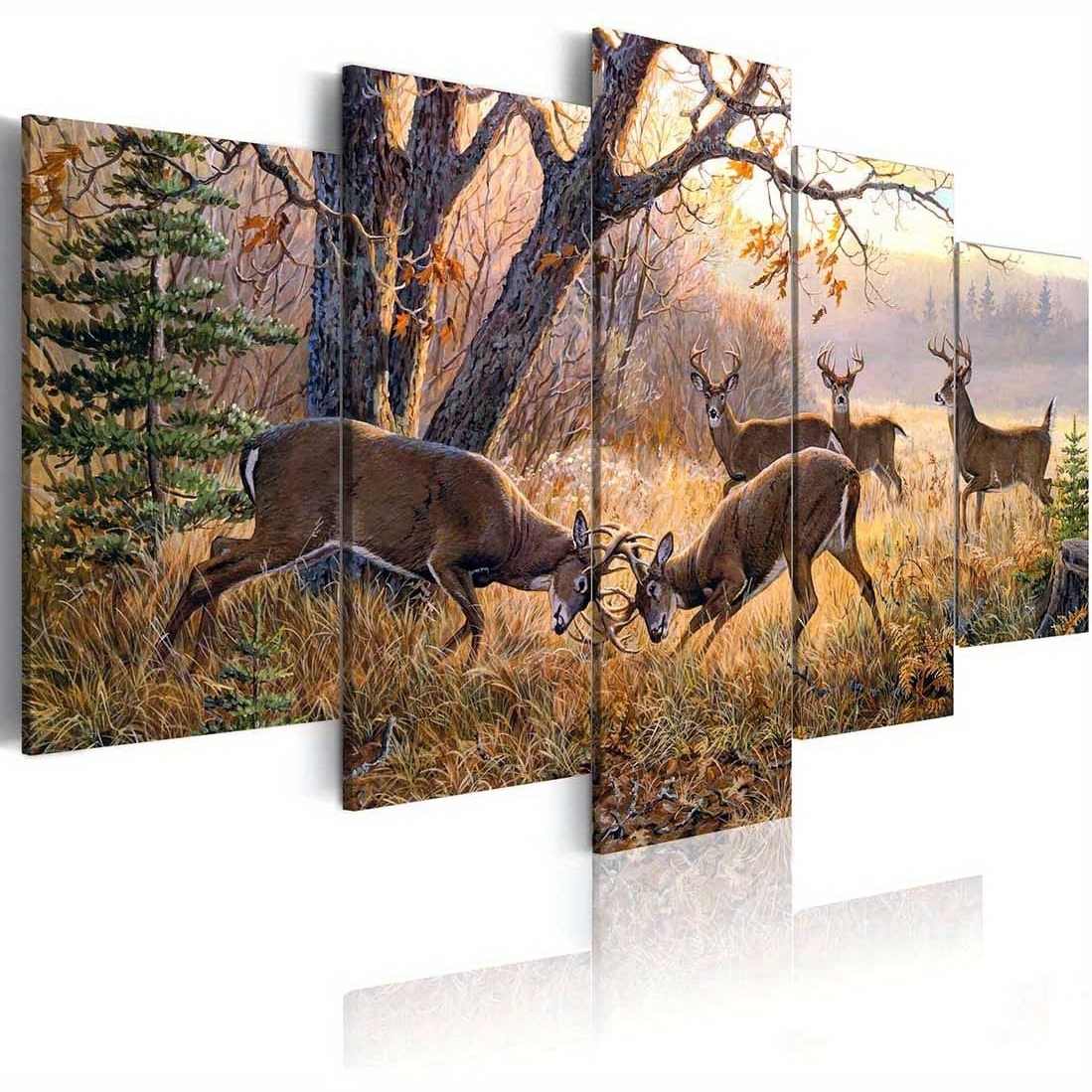 

Animal Deer Pictures Vintage Wall Art Ready To Hang Wildlife Canvas Print Painting Home Living Room Decor Fashion Framed Artwork 5 Panel