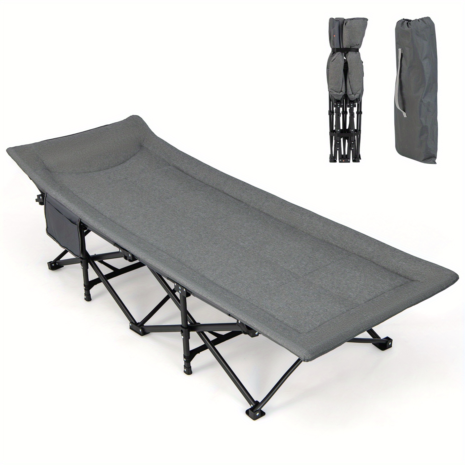 TEMU Folding Camping Cot, Sleeping Cot Bed With Carry Bag, Comfortable Cushion & Headrest, 10 Support Foots, Double Layer Pad Portable Travel Camp