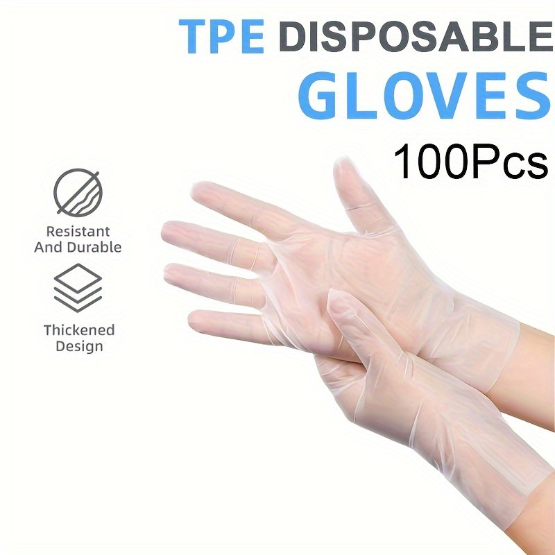 100pcs waterproof tpe disposable gloves transparent lead free thick tear resistant for kitchen bathroom cleaning food handling automotive painting use details 0