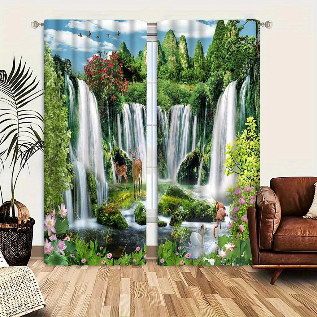 

Vintage Bohemian Style Living Room Curtains: Scenic Garden Animal Print Curtains - Easy To , Suitable For Living Room And Bedroom Round, Durable And Easy To Hang