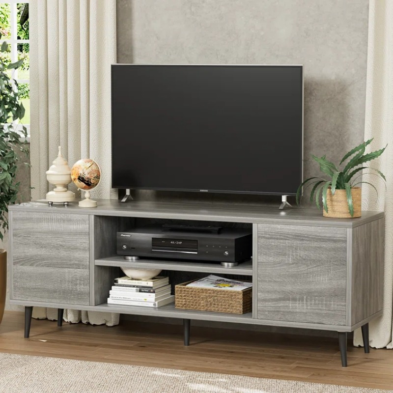 

Tv Stand With Cabinet For 65 Inches Tv - Entertainment Center And Industrial Table With Open Storage Shelves For Living Room, Bedroom