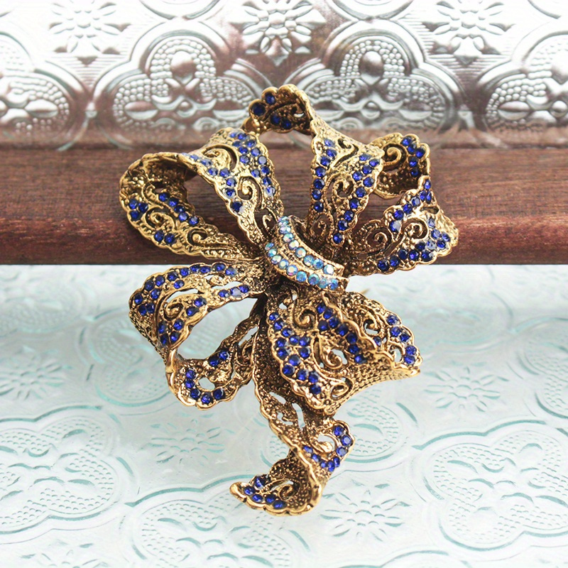 

Vintage Style Irregular Rhinestone Ribbon Bow Brooch For Fashion Clothing Accessories