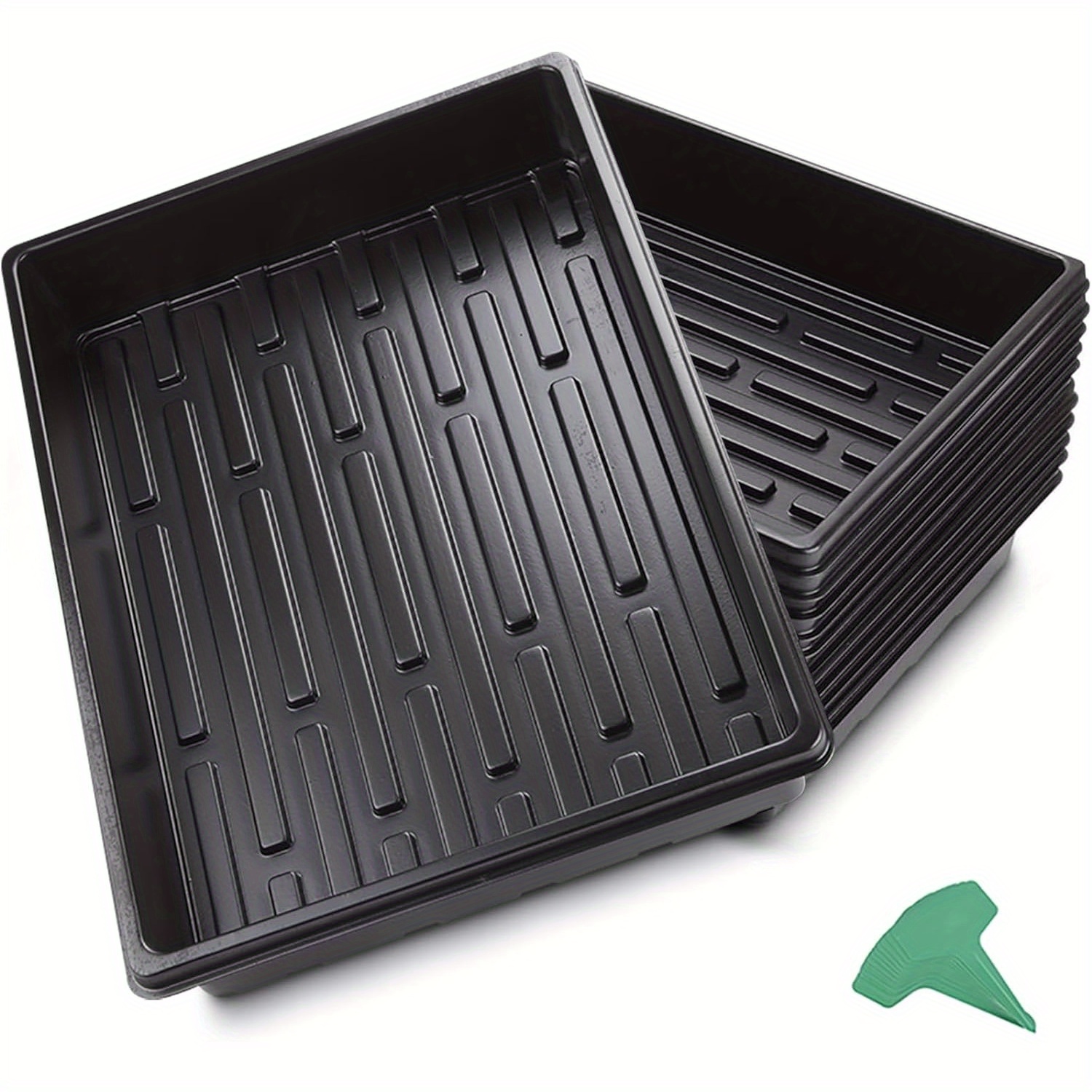 

12 Packs 15 X 11 X 2.6 Inch Plastic Growing Trays With 15 Pcs Plant Labels, Seed Planting Tray Seedling Starter For Greenhouse Hydroponics Seedlings Plant Germination