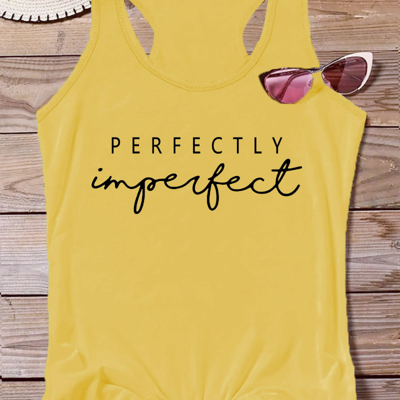 

Women' Sleeveless Top, Letter Print, Round Neck, Sporty Style, Soft Casual Summer Wear