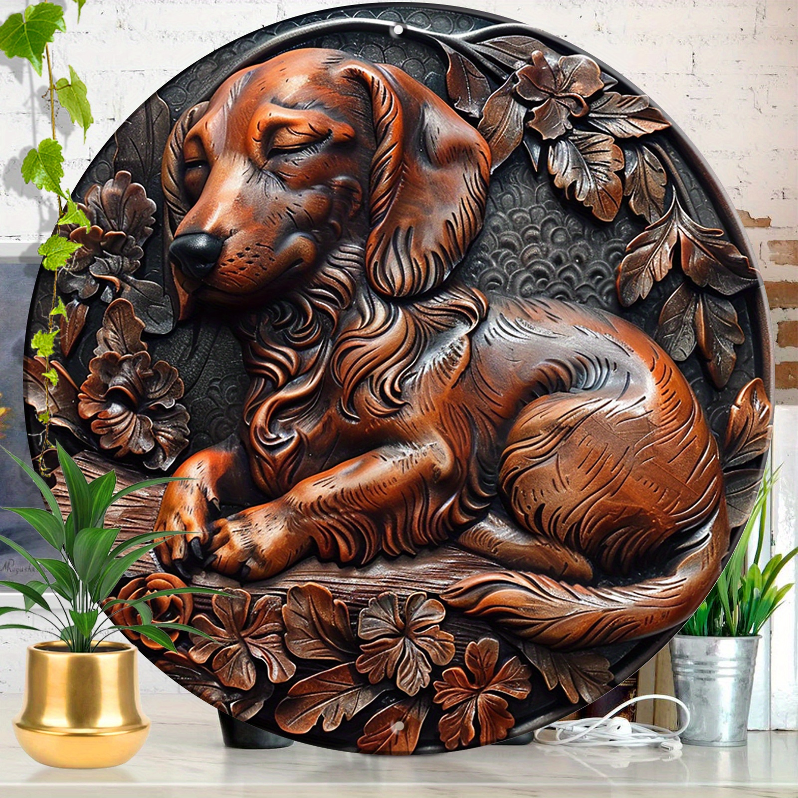 

Dachshund Wood Carving Sign: 2d Flat Aluminum Door Welcome Art For Home, Living Room, Garden, Wall Decoration