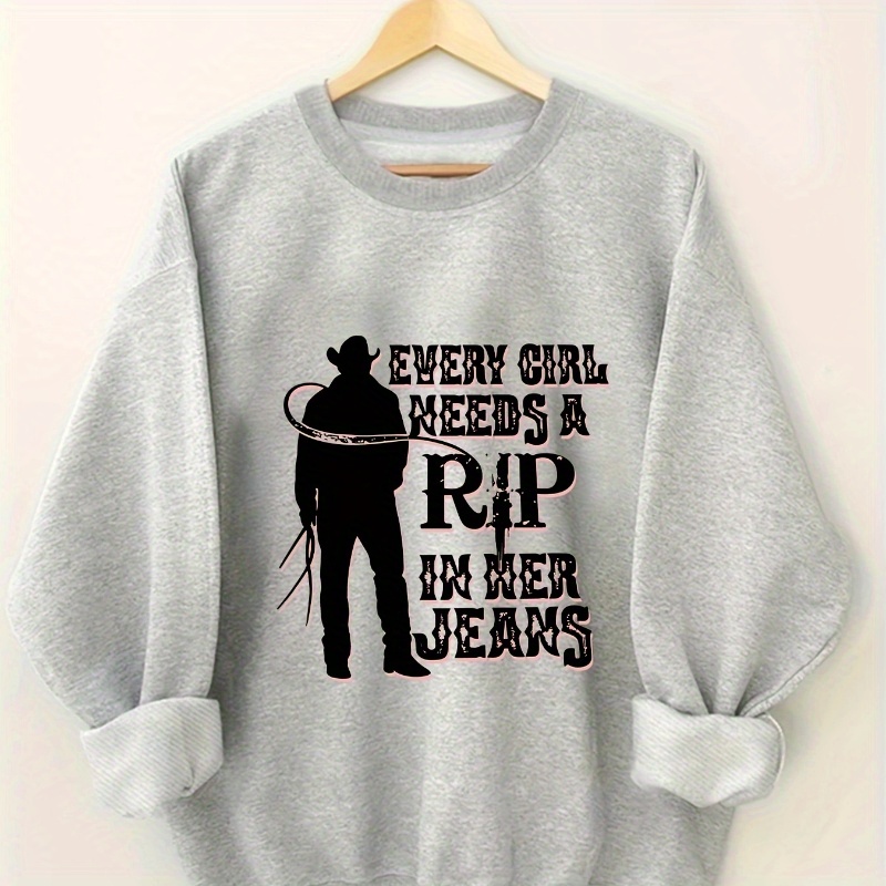 

Letter Print Sweatshirt, Long Sleeve Crew Neck Casual Sweatshirt For Fall & Spring, Women's Clothing