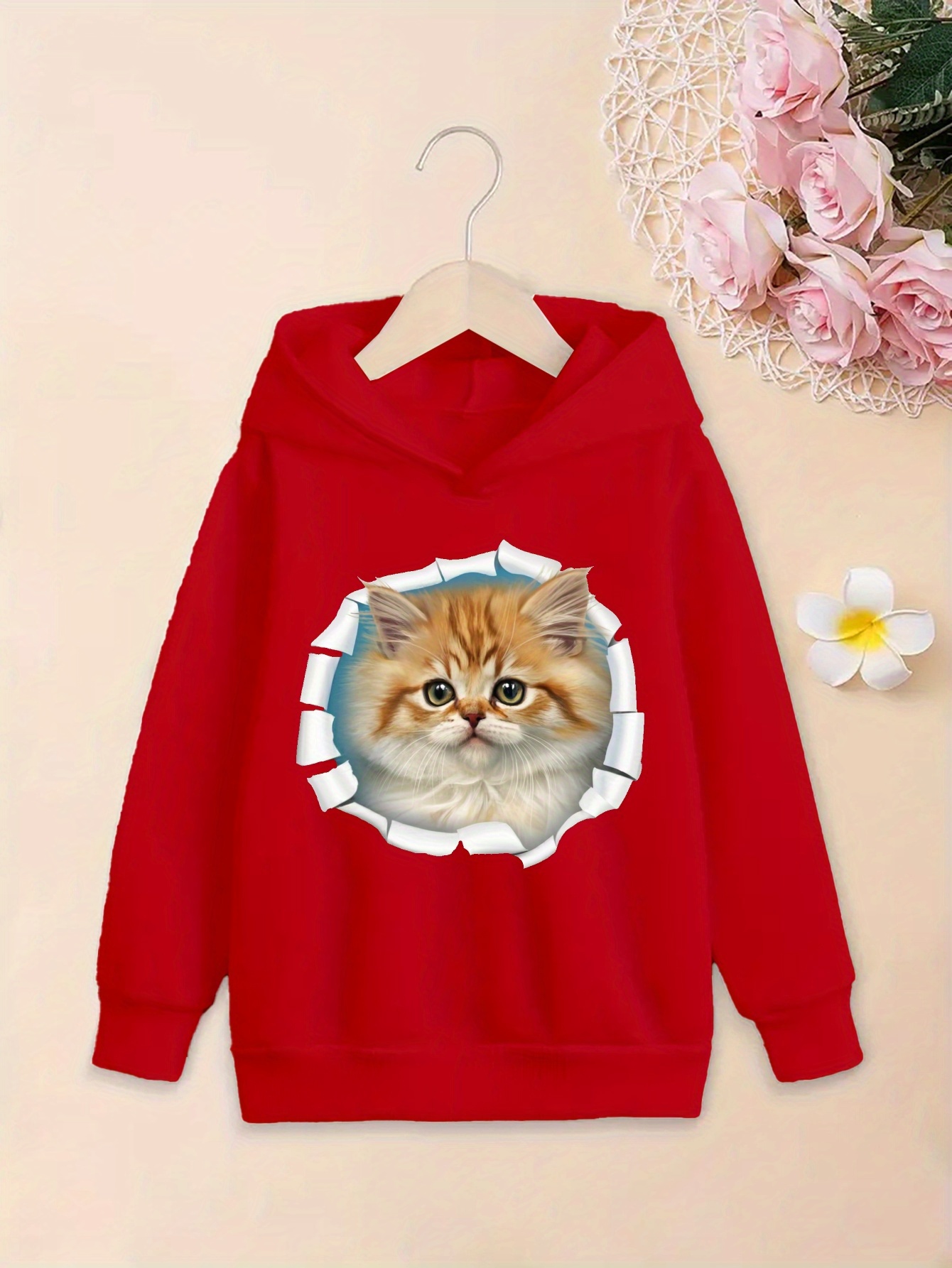 mädchen süße ingwer katze tabby katze kapuzenpullover roter - Temu Austria, image size:800x1066