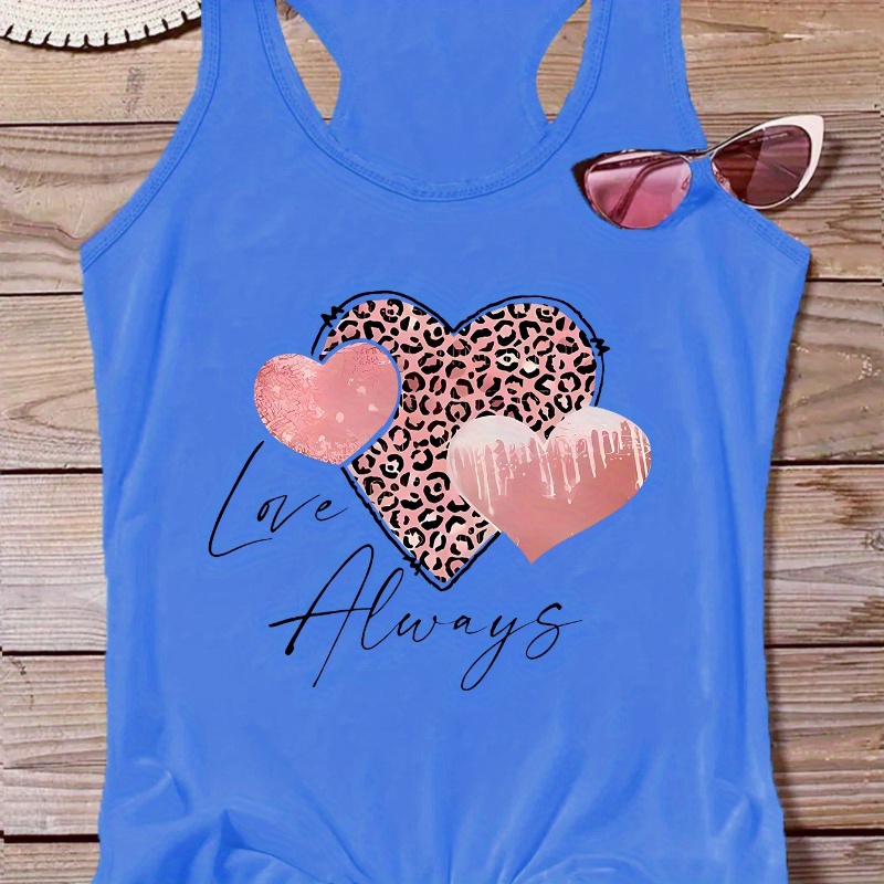 

Women's Fashion Sleeveless Tank Top, Leopard Heart Print, Round Neck, Sporty Style, Soft Casual Summer Wear