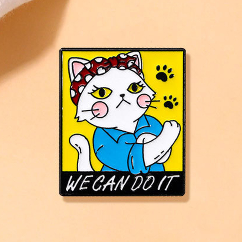 " Do It" Inspirational Quotes Cartoon Cat Brooch Cute Animal Clothing Decoration Backpack Accessories Badge