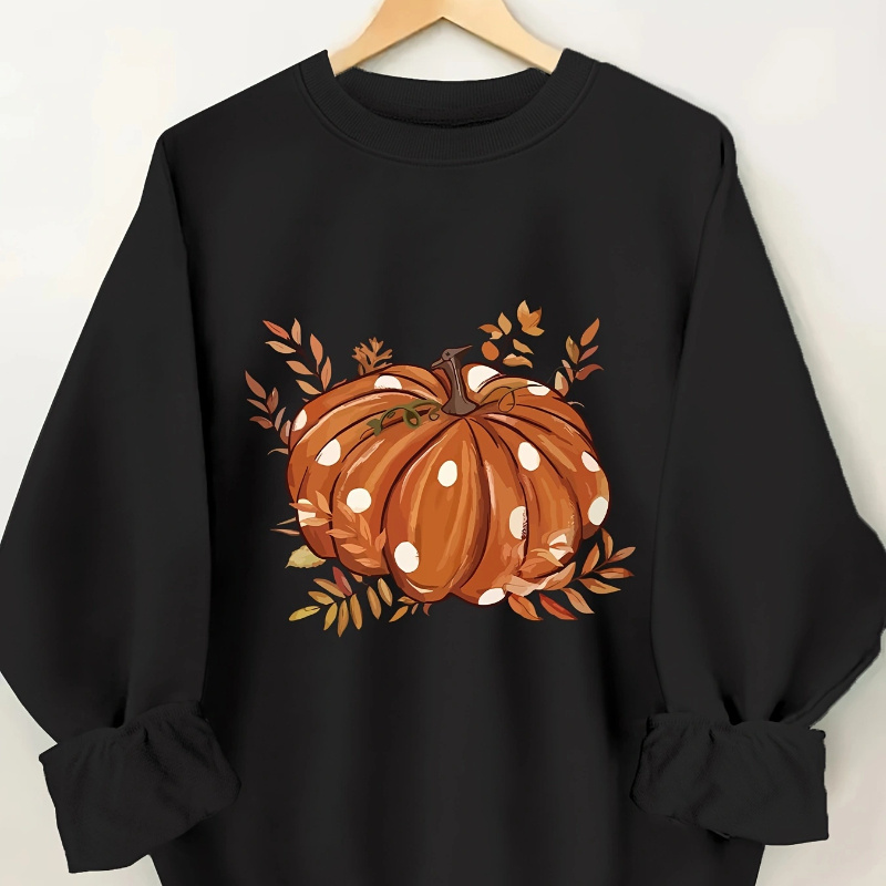 

Pumpkin Print Sweatshirt, Long Sleeve Crew Neck Casual Sweatshirt For Fall & Spring, Women's Clothing