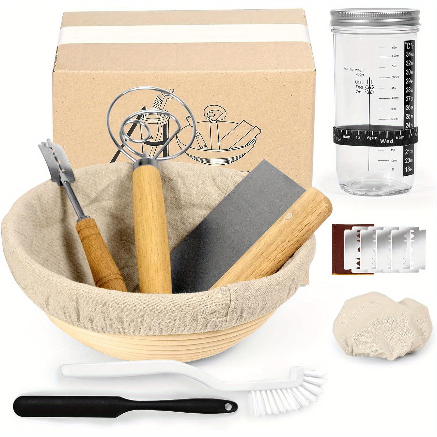 

Aeelue Sourdough Kit, Sourdough Kit, Sourdough Jar & Basket, Sourdough Proofing Basket Kit, Ideal Bread Basket & Sourdough Jar Tools