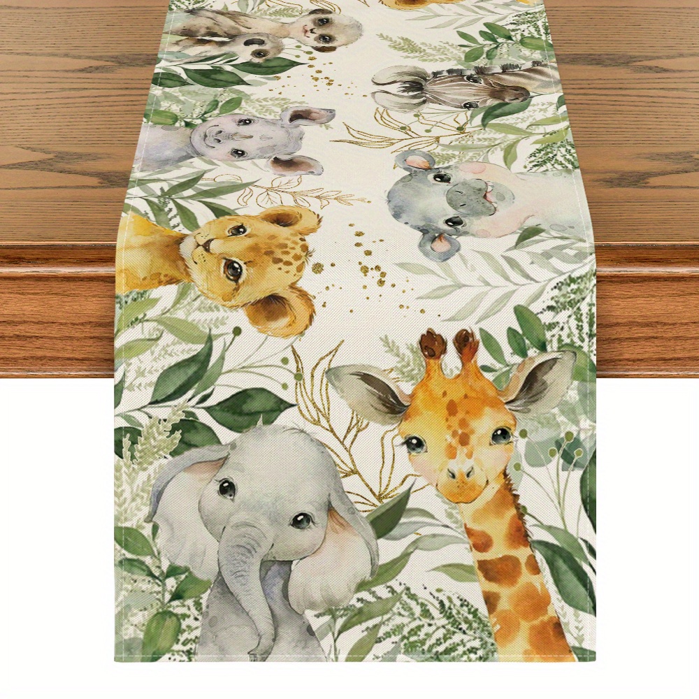 

Sm:)e 1pc Animals Elephant Giraffe Babyshower Table Runner, Seasonal Spring Summer Kitchen Dining Table For Home Party Decor 13x72 Inch