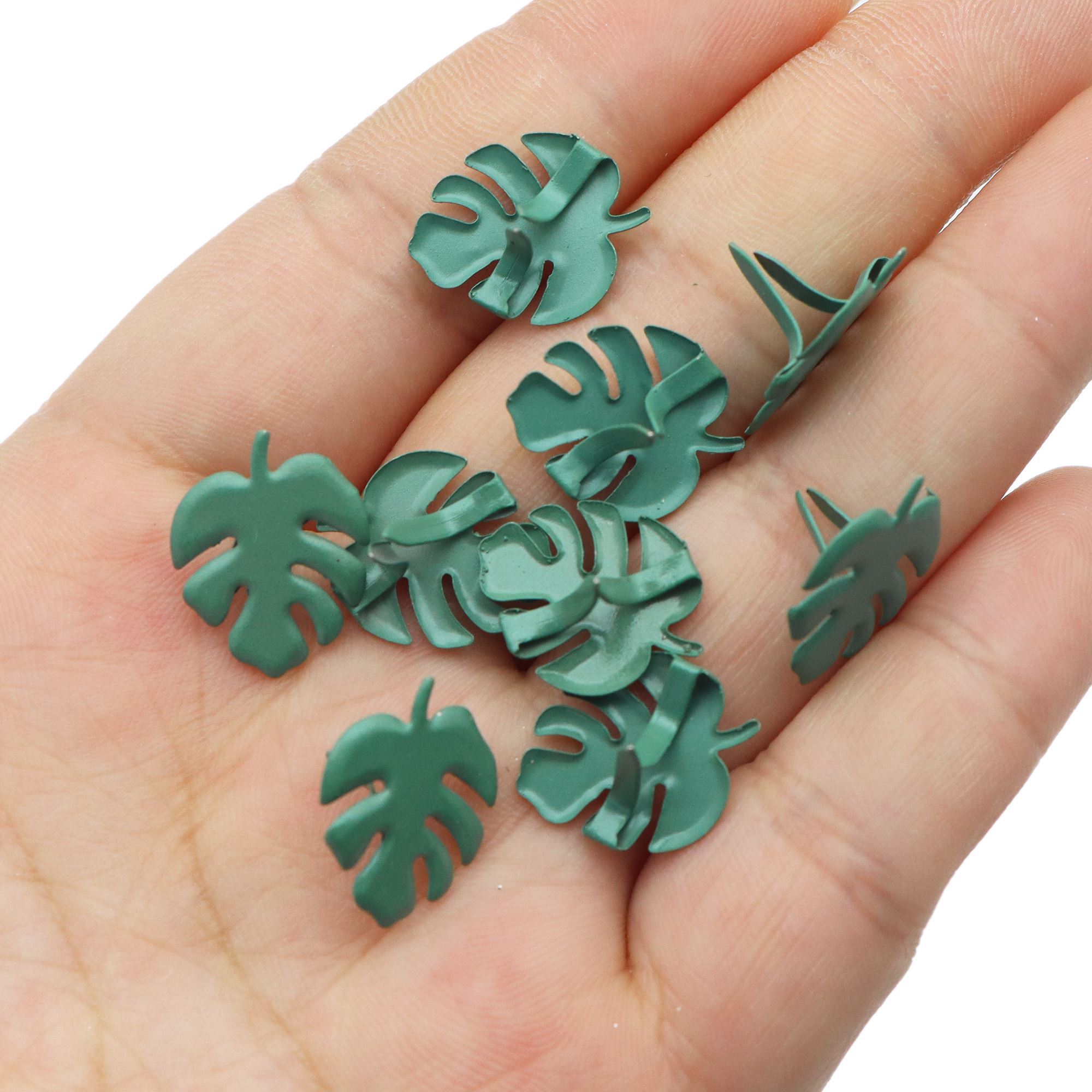

20-piece Leaf Design Paper Fasteners Set - Green Brass Clips For Scrapbooking, Diy Crafts, And Photo Albums