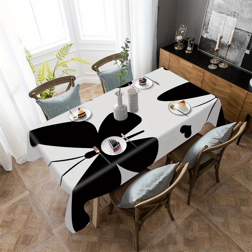 

1pc Modern Black & White Butterfly Tablecloth - Waterproof, Oil-resistant Polyester For Dining, Office Desk, And Home Decor | Rectangular Shape