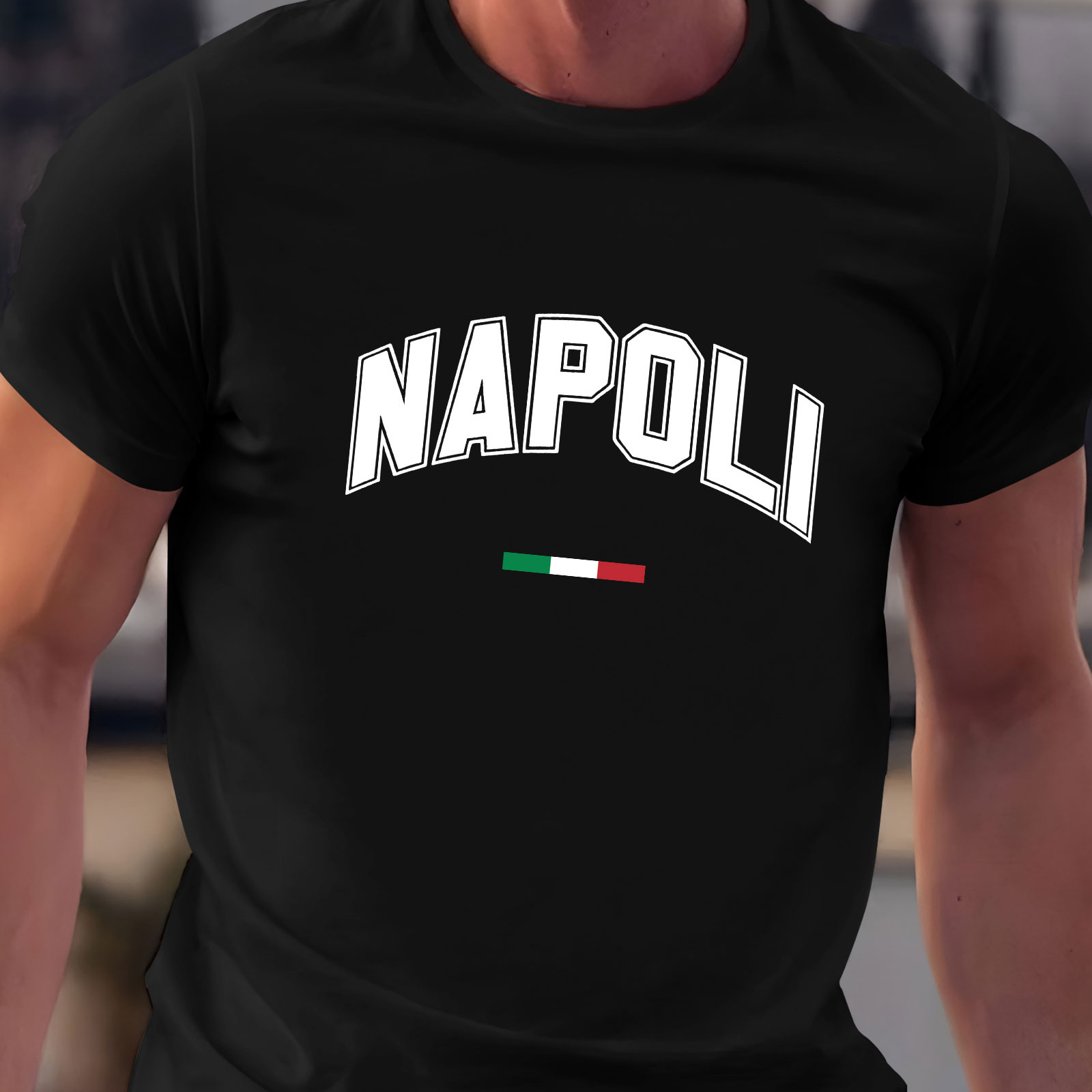 

Napoli Letter Print Men's Crew Neck Short Sleeve T-shirt, Trendy Tees, Casual Comfortable Versatile Top For Summer, Outdoor Sports