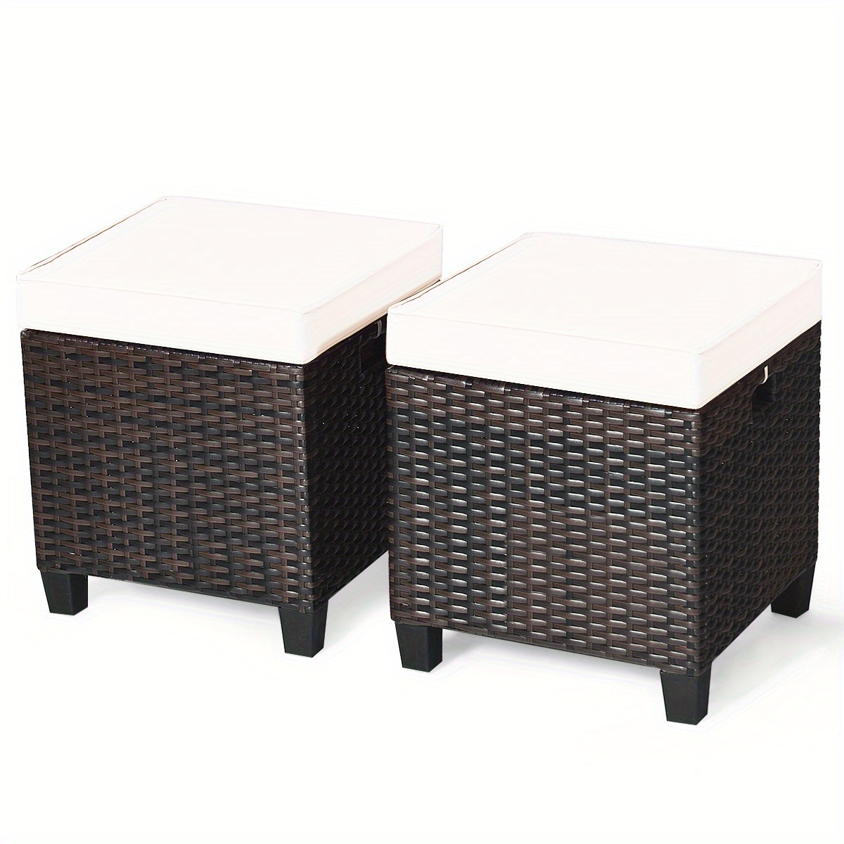 

Homasis 2pcs Patio Rattan Ottoman Cushioned Seat Foot Rest Coffee Table Furniture Beige