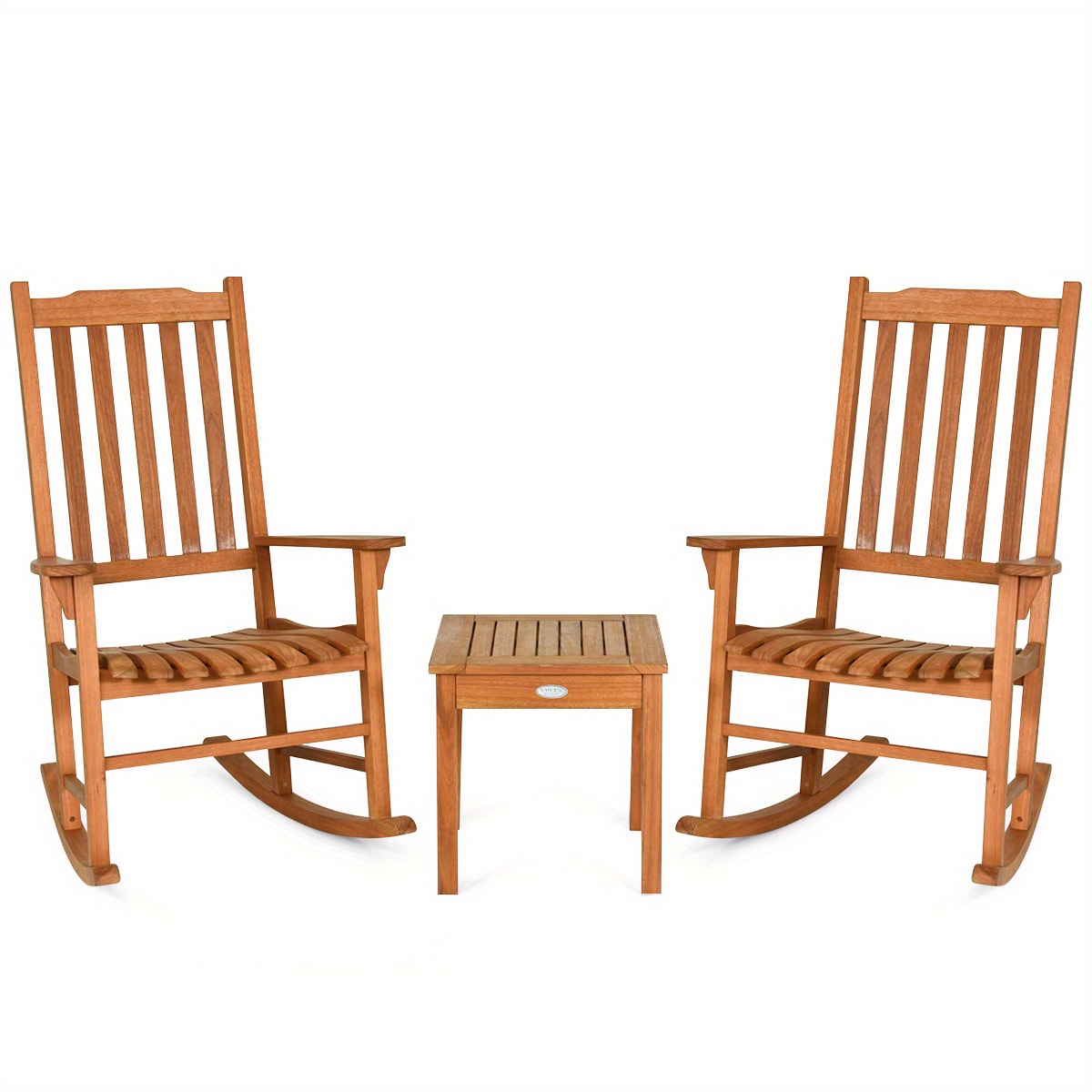 

3pcs Homasis Eucalyptus Rocking Chair Set W/ Coffee Table 2 Wood Conversation Chairs