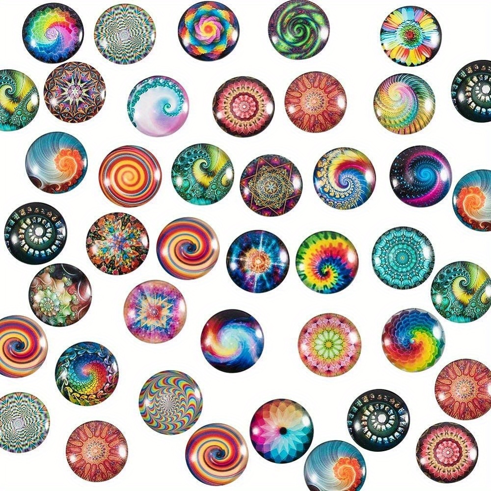 

70pcs 70 Styles Swirl Glass Cabochons 25mm Rainbow Half Round Tiles, Dome Gems For Jewelry Making