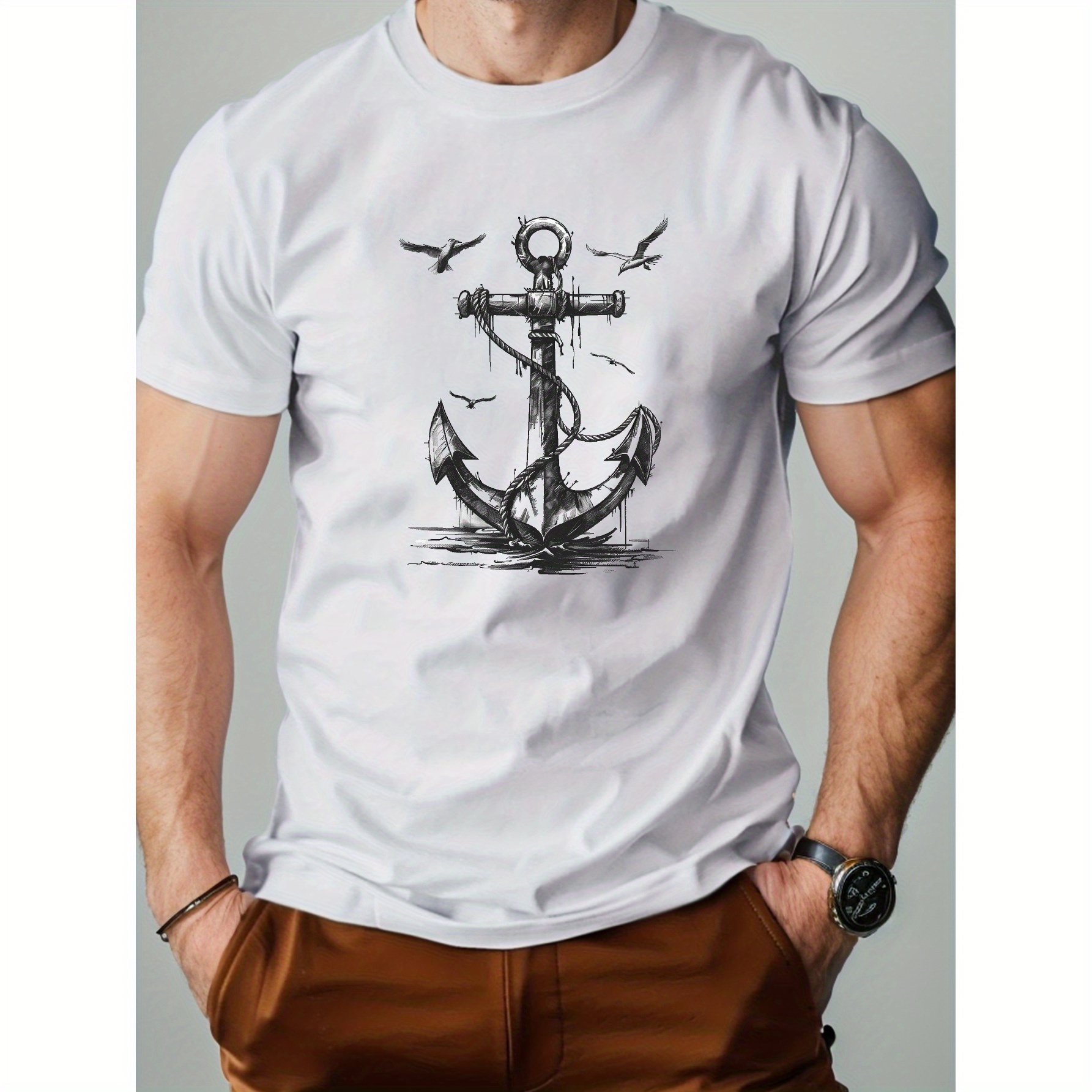 

Nautical Bold Anchor Illustration G500 Pure Cotton Men's Tshirt Comfort Fit