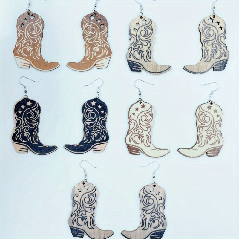 

5pairs/set Cowboy Boots Earring Western Earring Wild West Southwester Women's And Men's Wooden Earrings