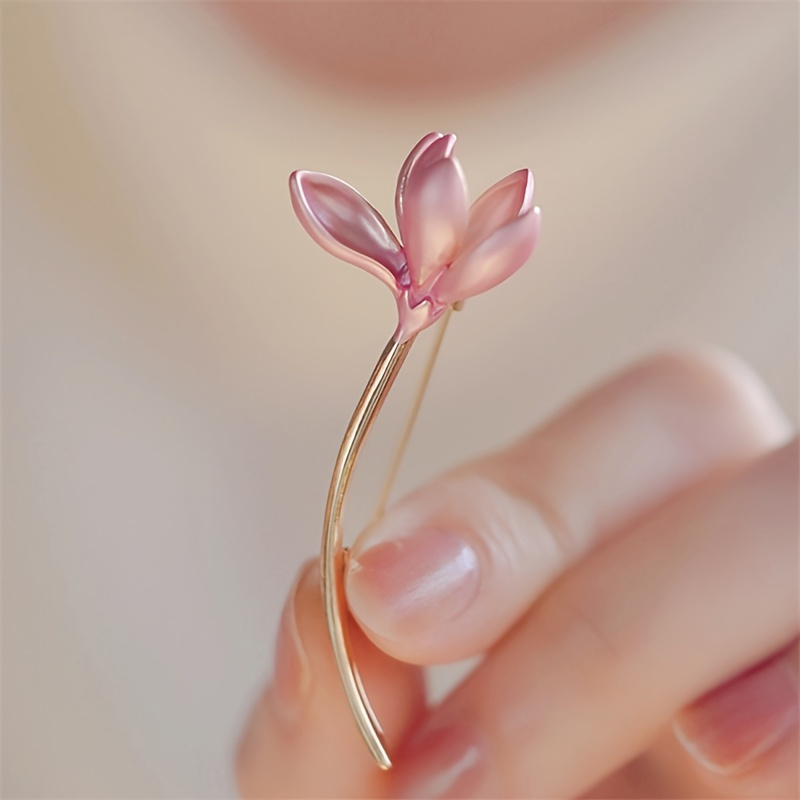 

1pc Elegant Lotus Flower Shaped Brooch Pin, Alloy Floral Lapel Pin For Women's Dress And Sweater Clothing Accessories