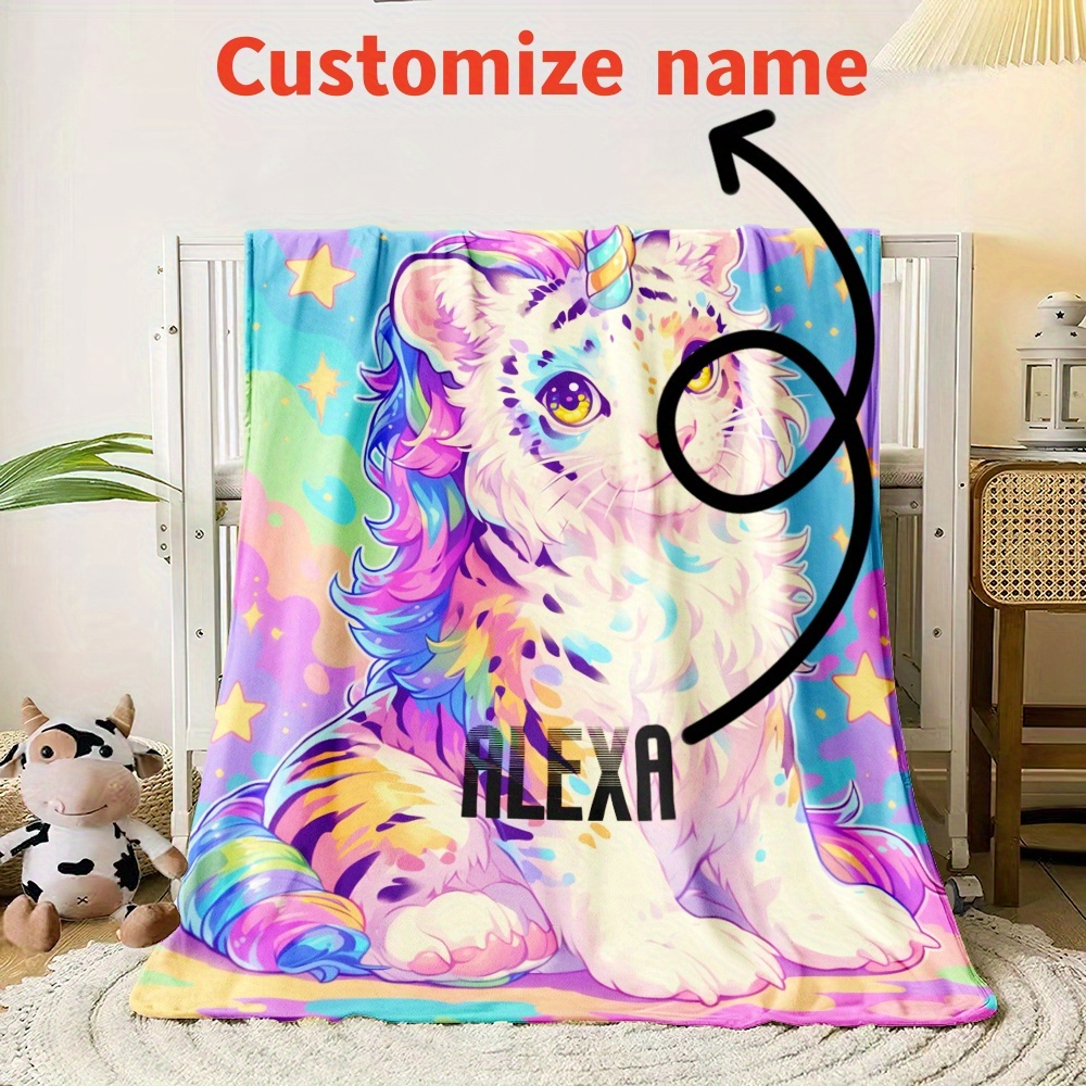 

Personalized Tiger Fur Blanket With Custom Name - Soft, Cozy & Durable For Sofa, Bed, Travel, Camping - High-definition Digital Print, Versatile Use, Perfect Gift Idea