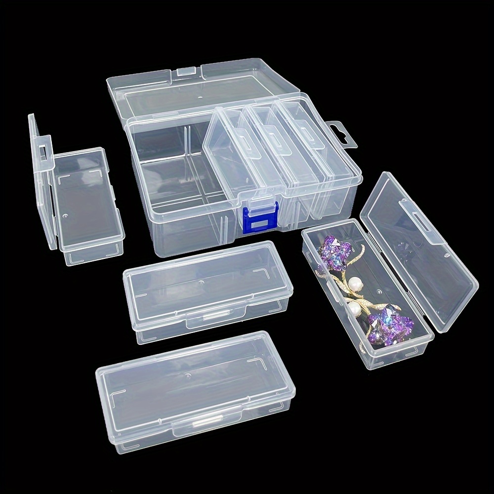 

6-piece Clear Plastic Organizer Set - Durable Rectangular Storage Boxes With Latch-lock For Crafts, Jewelry, Hair Accessories & Diy Tools