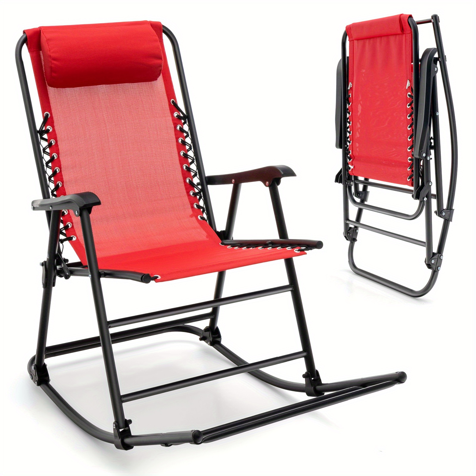 

Homasis Patio Camping Rocking Chair Folding Rocker Footrest Lightweight Outdoor Red