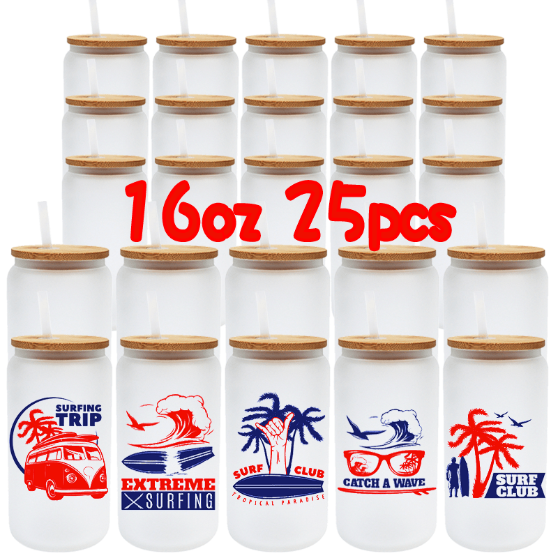 

25pcs 16oz Frosted Sublimation Glass With Lids And Plastic Straws, Blank Sublimation Glass Jar For Party, High Borosilicate Glass Juice Cup Coffee Glass Water Glass Mug