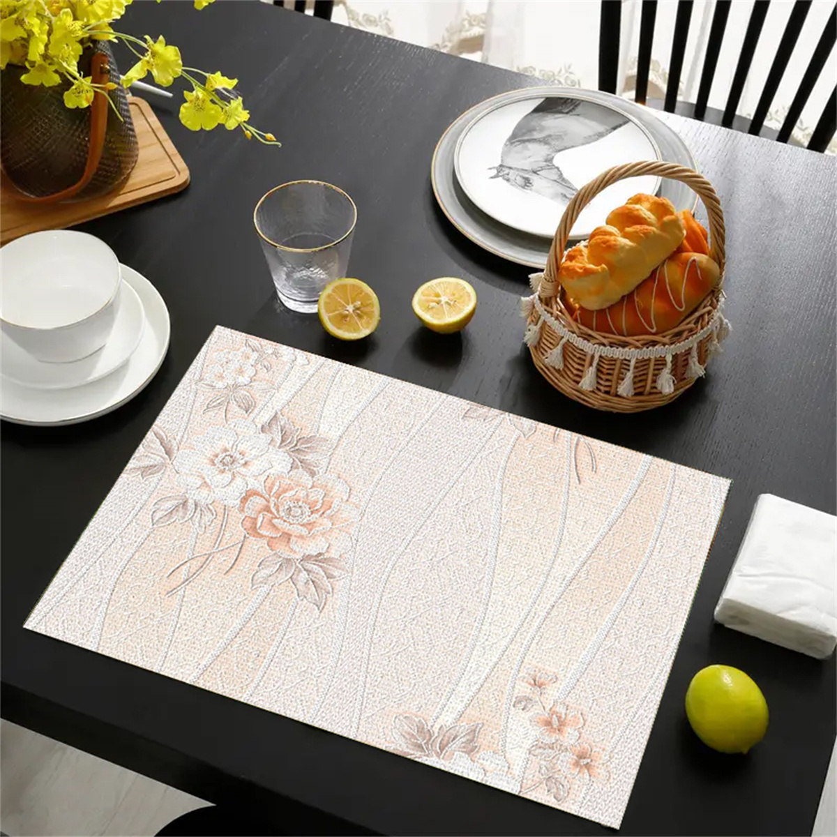 

-2pcs/4pcs/6pcs Linen Placemats Waterproof And Oil-proof Small Table Mats Dining Table Insulation Pads Hotel Plate Mats Light Luxury Style Western-style Placemats