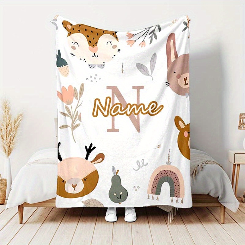 

Personalized Name Blanket - Soft, Cozy & Customizable With Cute Animal Designs - Perfect For Gifts, Travel, Sofa & Home Decor - Available In 3 Sizes