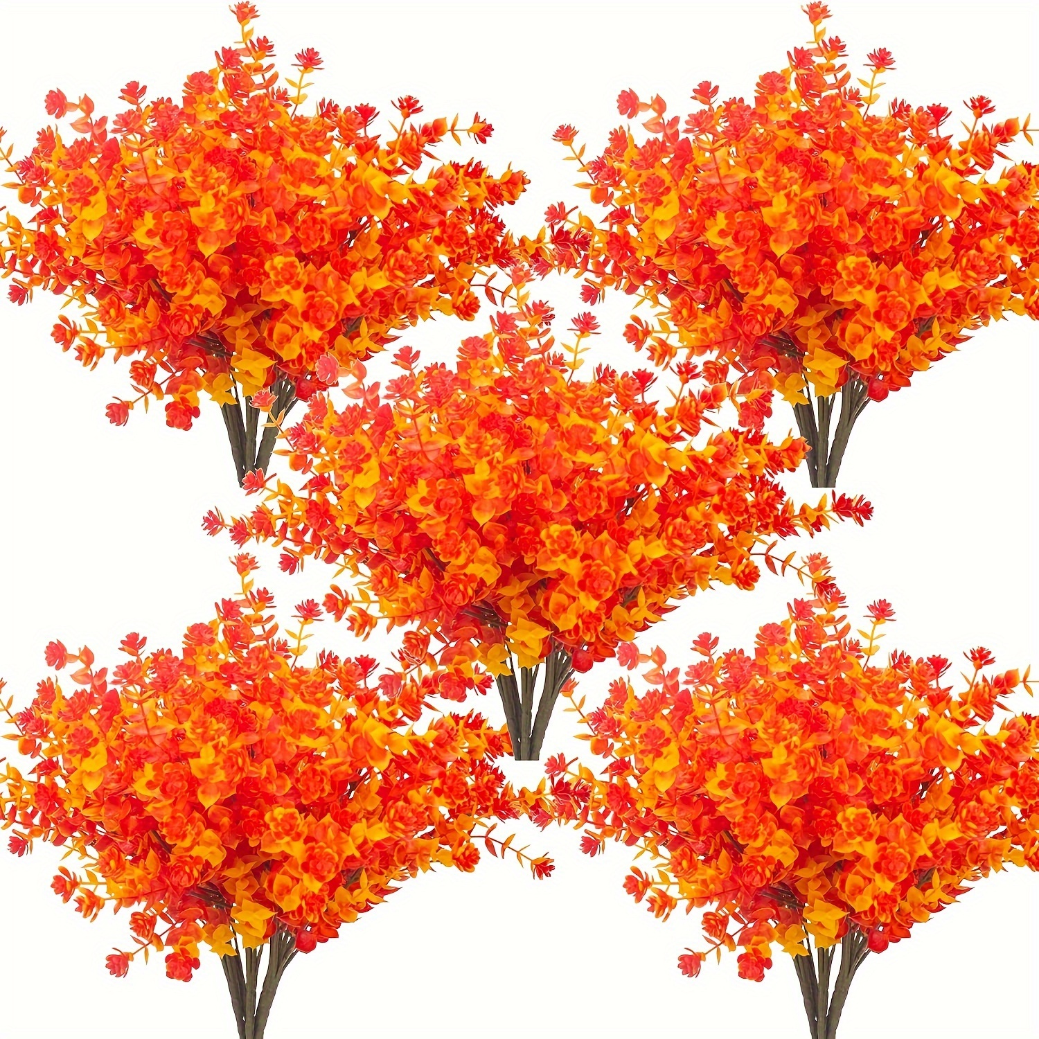 

4pcs Uv-resistant Artificial Autumn Flowers In Vibrant Orange & Yellow - Maintenance-free, Plastic Decor For Home & , Fall Decorations For Home