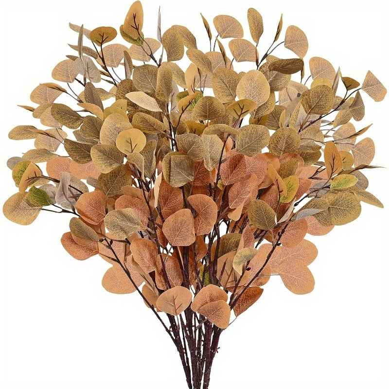 

3pcs, 35inch Artificial Eucalyptus Stems Fall Stems Dollar Eucalyptus Leaves Fake Silk Eucalyptus Branches Autumn Decorations For Home Wedding Party Thanksgiving Decor(orange Yellow Green)