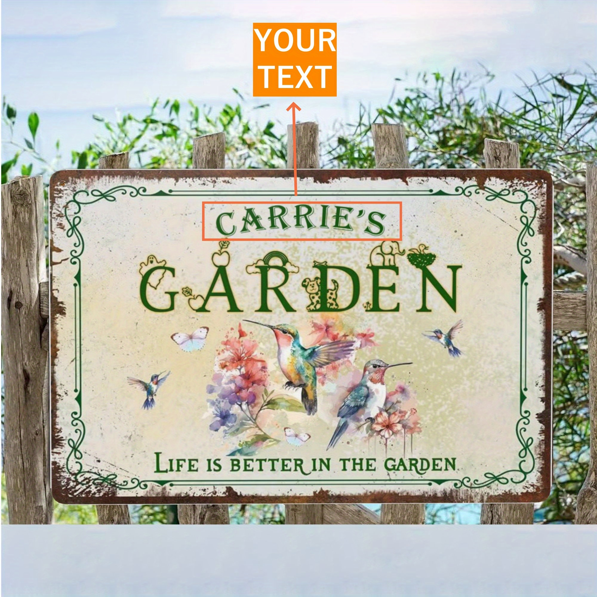 

Custom Vintage Garden Sign - Personalized Metal Wall Decor, Waterproof & Durable, Choose Your Design Theme, Easy Install, 12x8 Inches