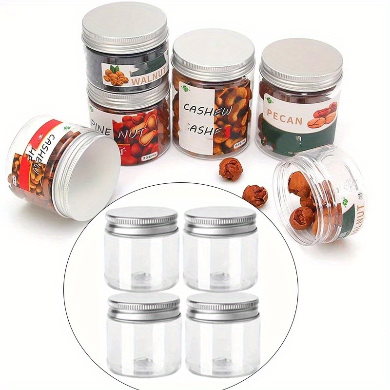 

6-pack Round Clear Plastic Storage Jars With Aluminum Flip Top Lids, Unscented Multi-purpose Cosmetic Containers For Food & Travel