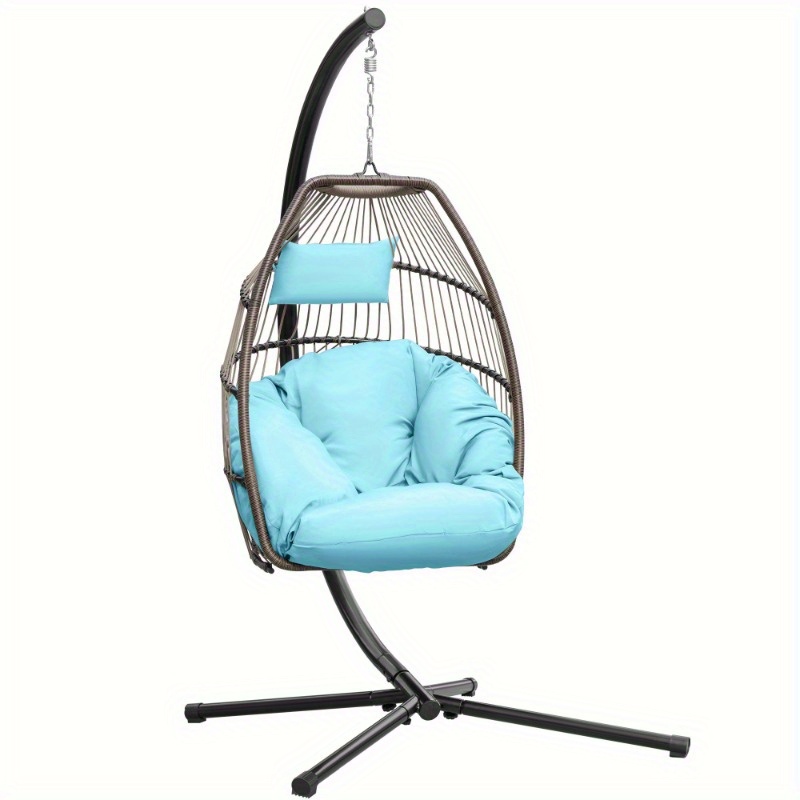 

Hanging Egg Swing Chair Outdoor Wicker Hammock Chairs Indoor With Steel Stand And Cushion