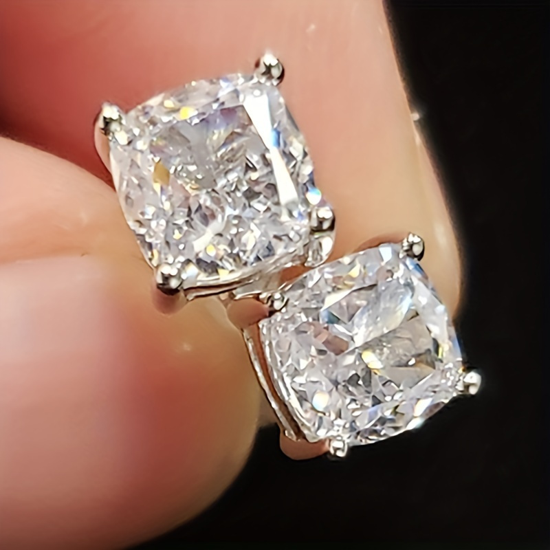 

Silvery Square Zirconia Stud Earrings For Women