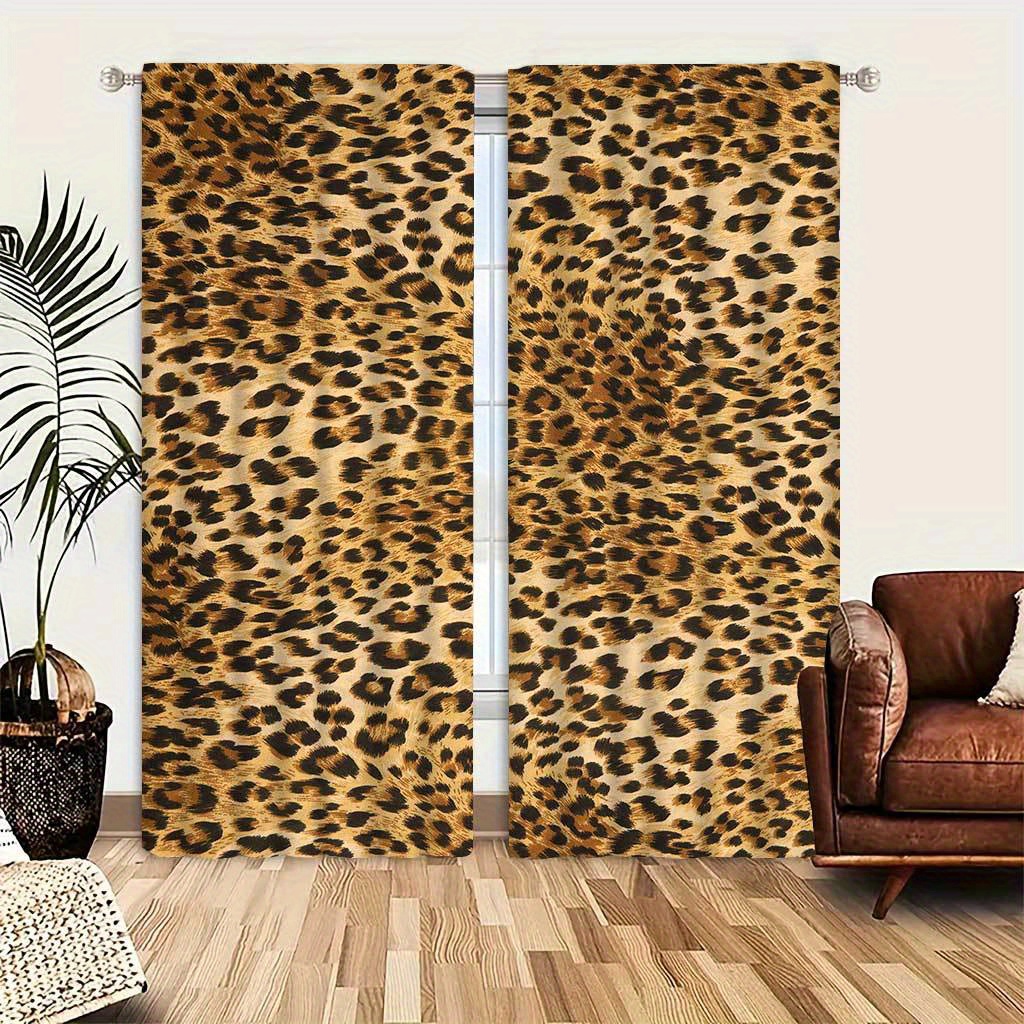 

Modern Leopard Print Window Curtain Panels - Non-woven Jacquard Weave, Rod Pocket, 100% Polyester, Glam Style, Semi-sheer, Machine Washable, Decorative Animal Theme For Living & Bedroom Spaces