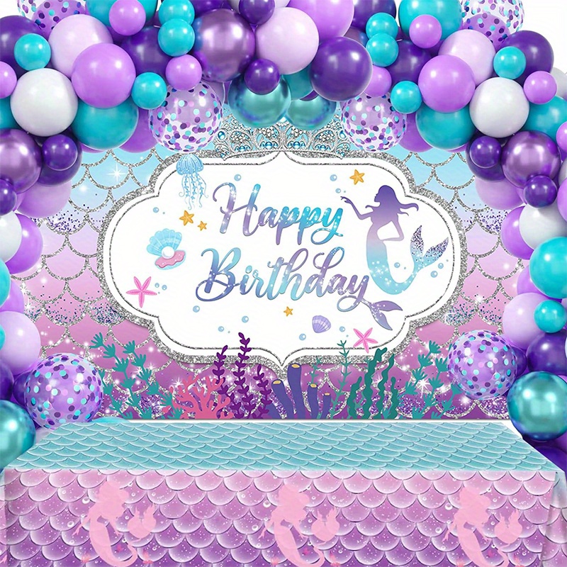 

Mermaid Party Supplies, Girls' Mermaid Theme Birthday Party Decorations Set, Under The Sea Theme Photo Backdrop Banner, Girls Mermaid Birthday Party Photo Props