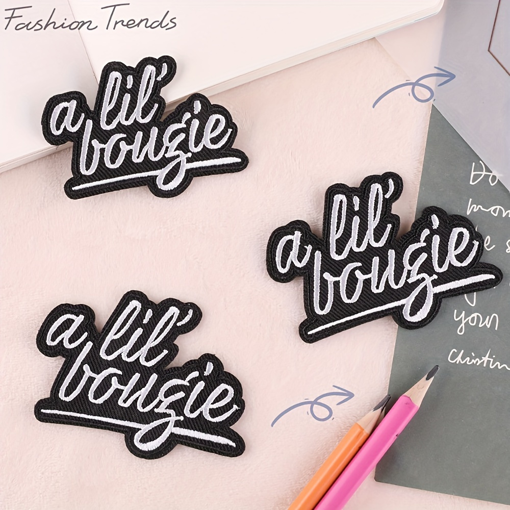 

16pcs "a Lil' Bougie" Embroidered Iron-on Patches, Black & White English Letter Appliques For Diy Clothing, Bags, Shoe Decoration