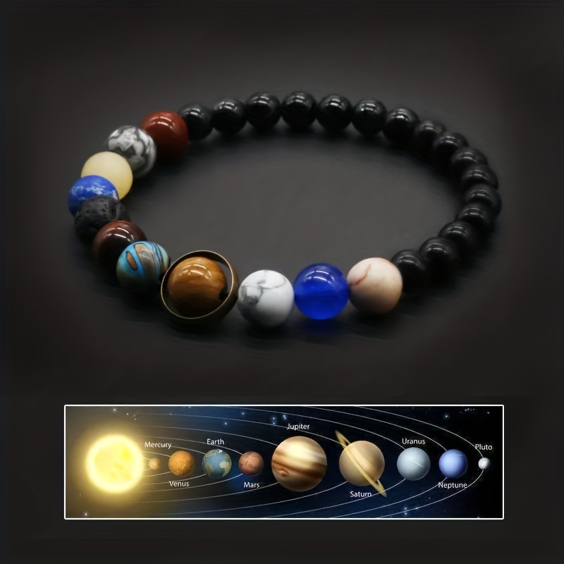 

1pc Y2k Style Solar System Bracelet - Natural Stone Beaded 8 Planets Galaxy Universe Bracelet For Women And Men