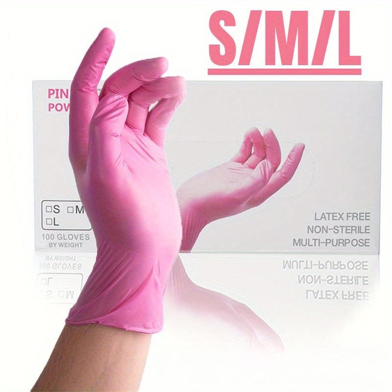 

25/50-piece Pink Disposable Nitrile Gloves - Powder-free, Waterproof For Kitchen, Dishwashing, Bathroom & Outdoor Use