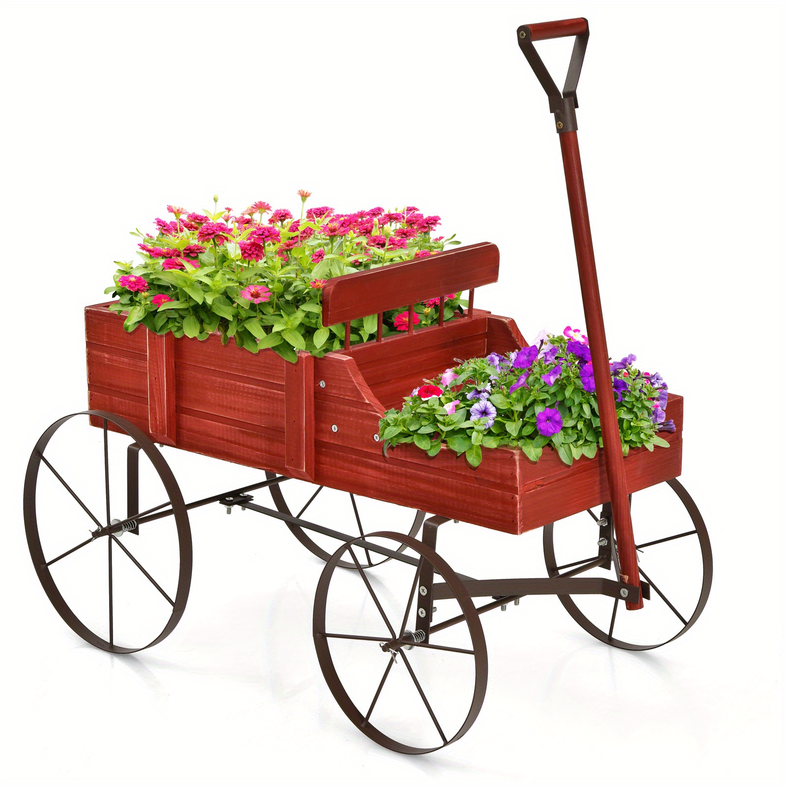 

Lifezeal Wooden Garden Flower Planter Wagon Plant Bed W/ Wheel Garden Yard Red