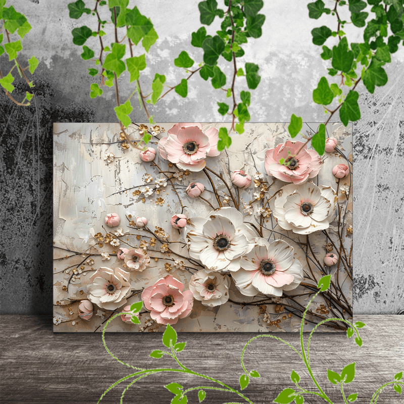 

1pc Wooden Framed Canvas Painting Suitable For Office Corridor Home Living Room Decoration Pink And White Flowers, Textured Painting, Delicate Petals, Neutral Background, Contemporary Art