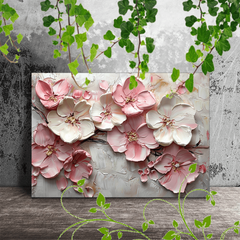 

1pc Wooden Framed Canvas Painting Suitable For Office Corridor Home Living Room Decoration Pink And White Flowers, Textured Painting, Delicate Petals, Neutral Background, Contemporary Art,