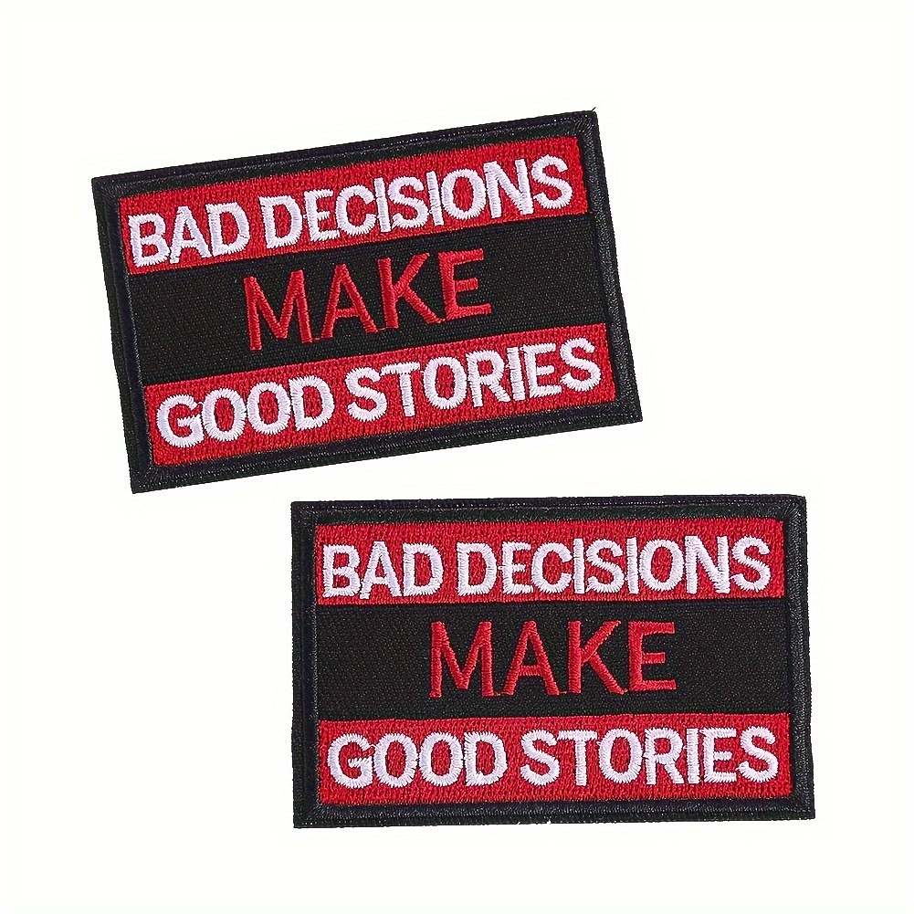 

8pcs Embroidered Iron On Patches, " Make Good Stories" Slogan, Black & Red, For Diy Jeans, Jackets, Bags, And Apparel Decoration