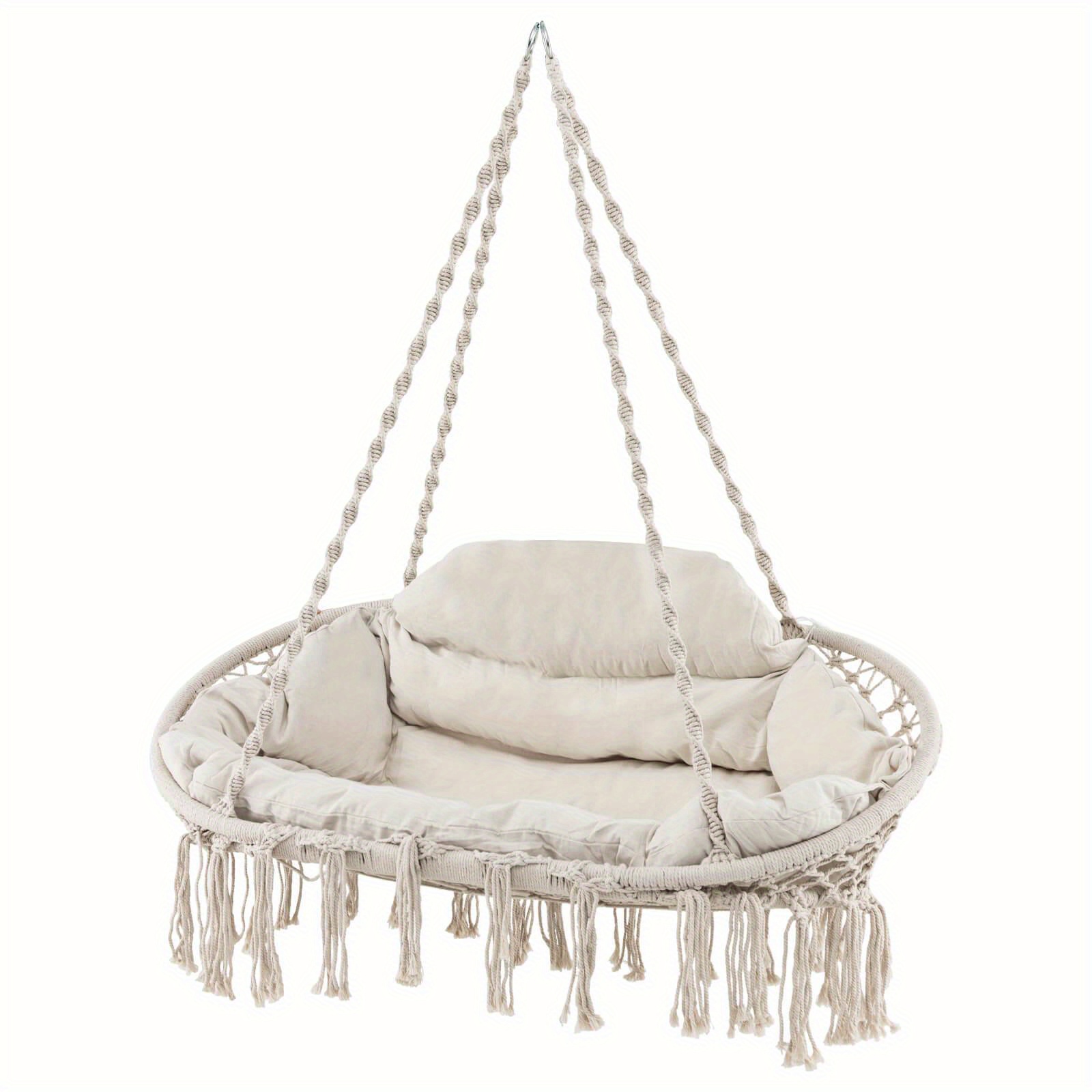 

Lifezeal Swing Chair Hand-woven Rope Hanging Chair W/thick Cushion & Folding Metal Frame