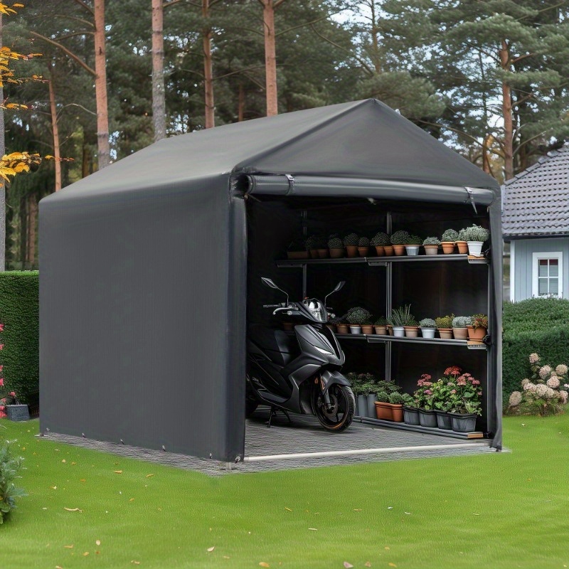 

5' X 7.2' X 5.4' Outdoor Storage Shed, Carport Canopy, Portable Shelter, For Bike, Motorcycle, Garden Storage