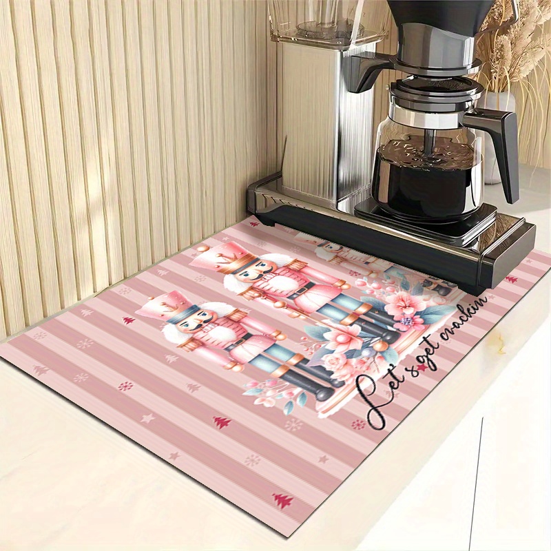 

Festive Pink Christmas Nutcracker Printed Kitchen Mat - Durable And Stain-resistant, Perfect For Drying Dishes And Protecting Surfaces