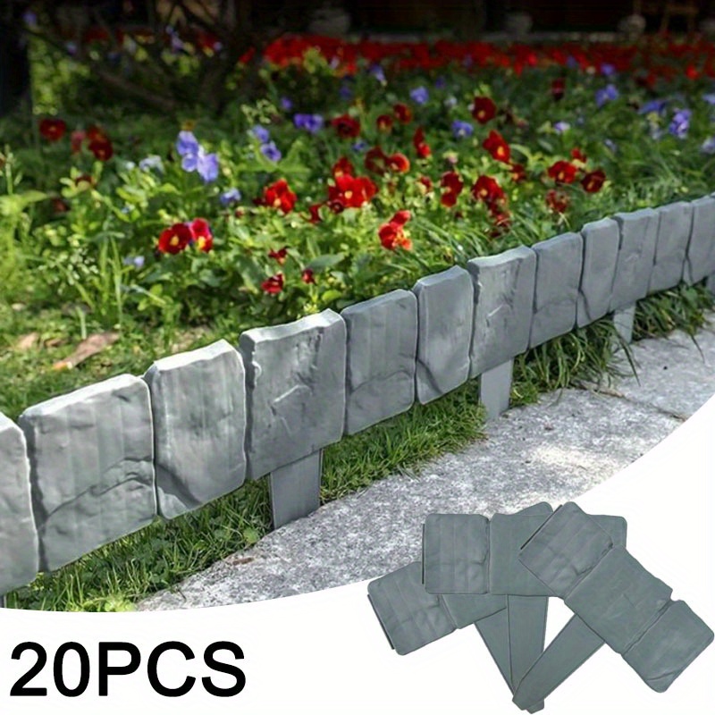 

20pcs Stone Effect Plastic Garden Edging Fence, Lawn Edging Outdoor Landscape Edging Decorative , For Home Garden Patio Decoration